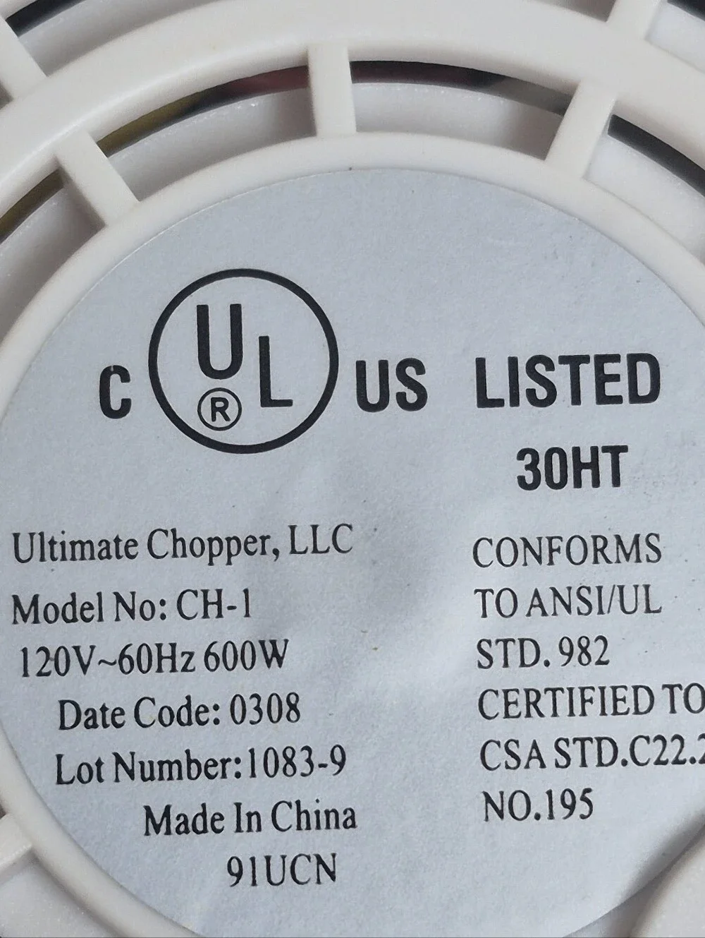 Ultimate Chopper CH-1 Food Processor 600 Watts 750 Max power WORKS